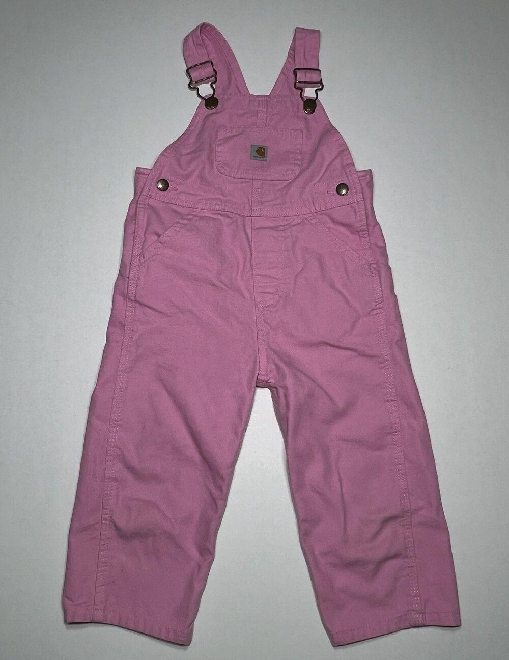 Carhartt Toddler Girls Pink Canvas Overalls Size 2T Heart Buckles Workwear